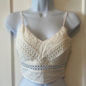 NWT Rebellion Cotton‎ Lace Bralette Padded Crop Top Women Small White Smocked